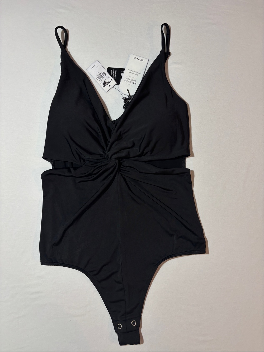 NWT Express Body Contour Black Twist Front Cutout Bodysuit Size Small